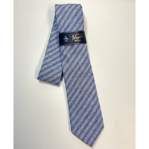 Original Penguin Polyester Cotton Blend Blue Stripe Skinny Neck Tie New - Picture 1 of 6
